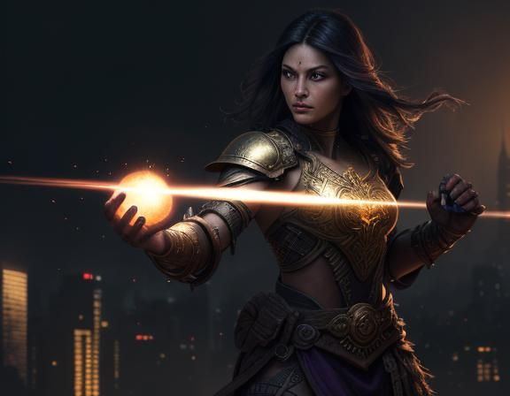 Youthful Warrior with Mystical Orb in Ancient Ruins