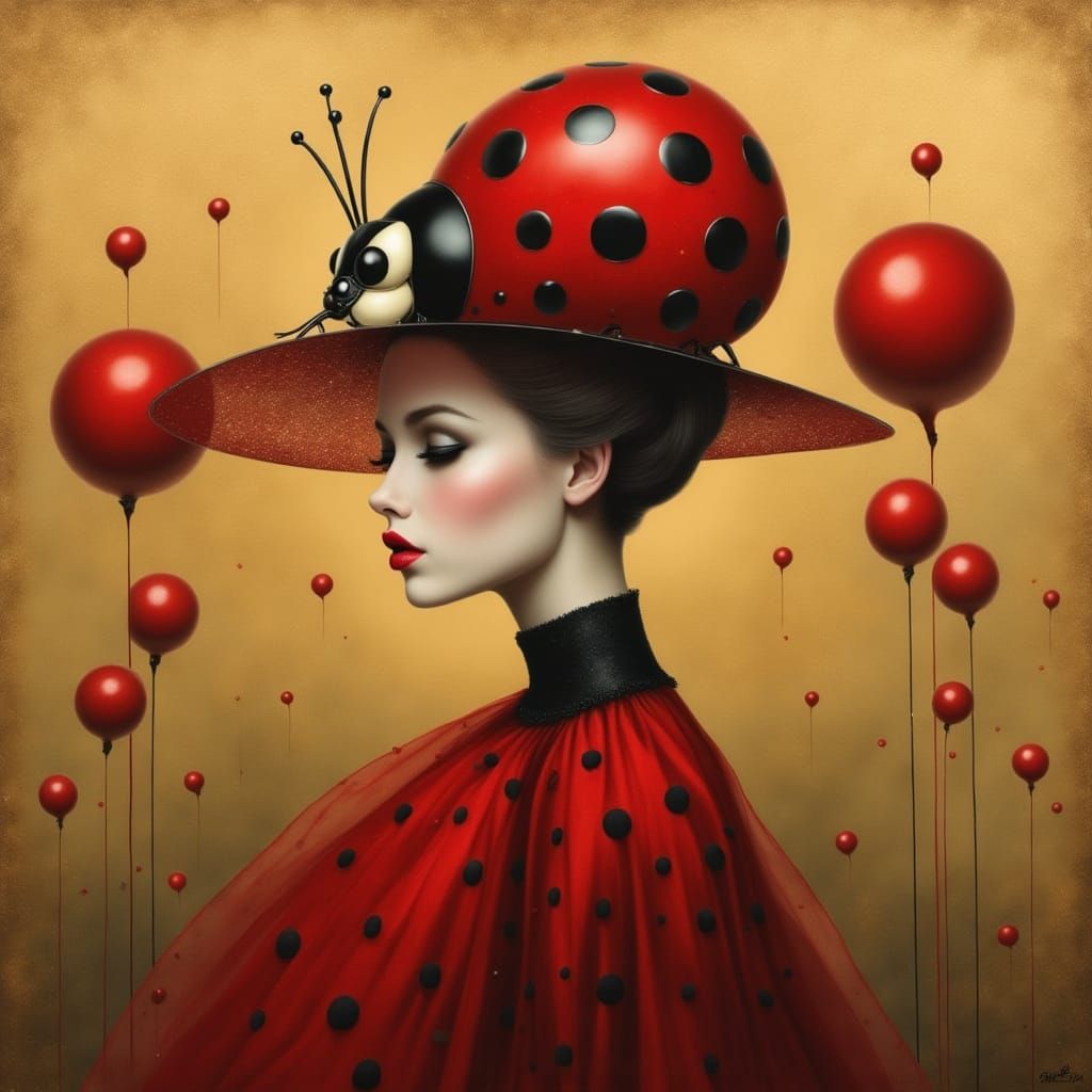 Ladybug Hat in a Surreal Dali-Inspired Scene