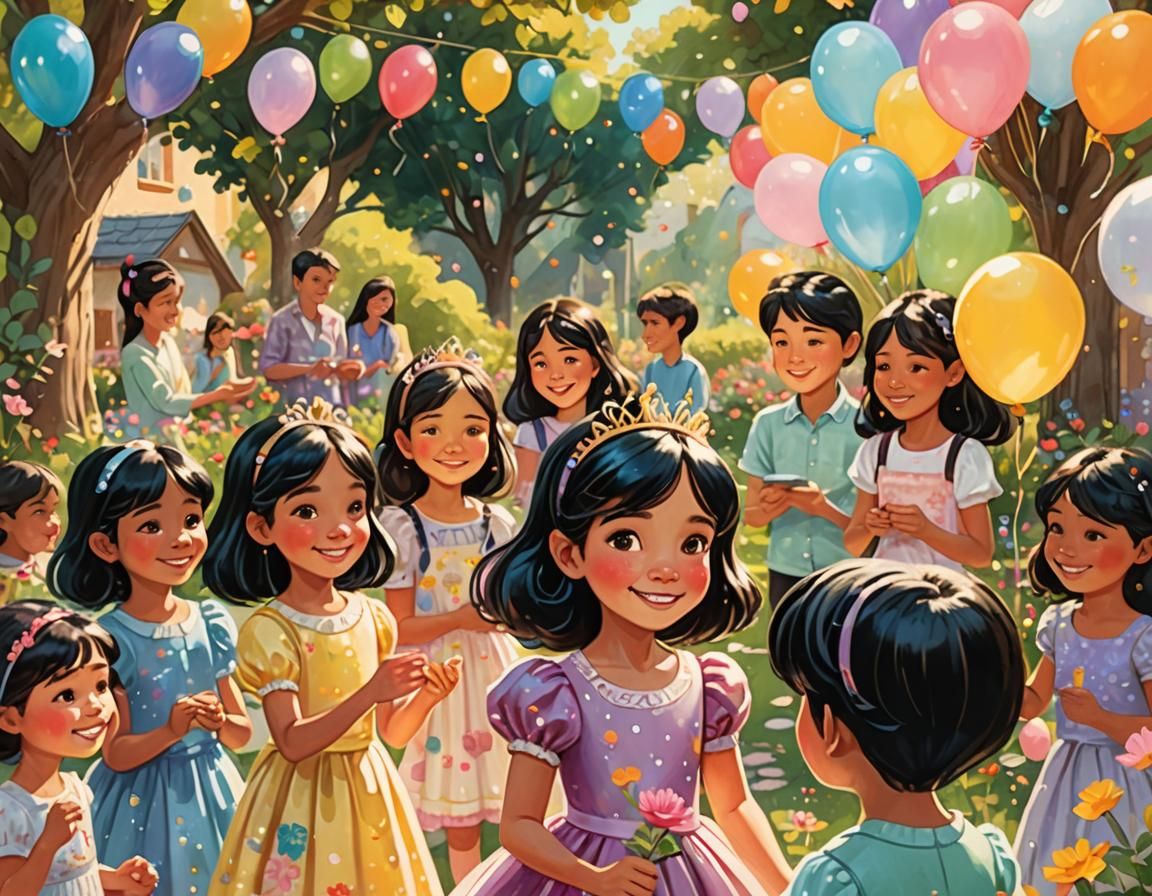 Little Princess Celebrates Birthday in Whimsical Garden Scen...