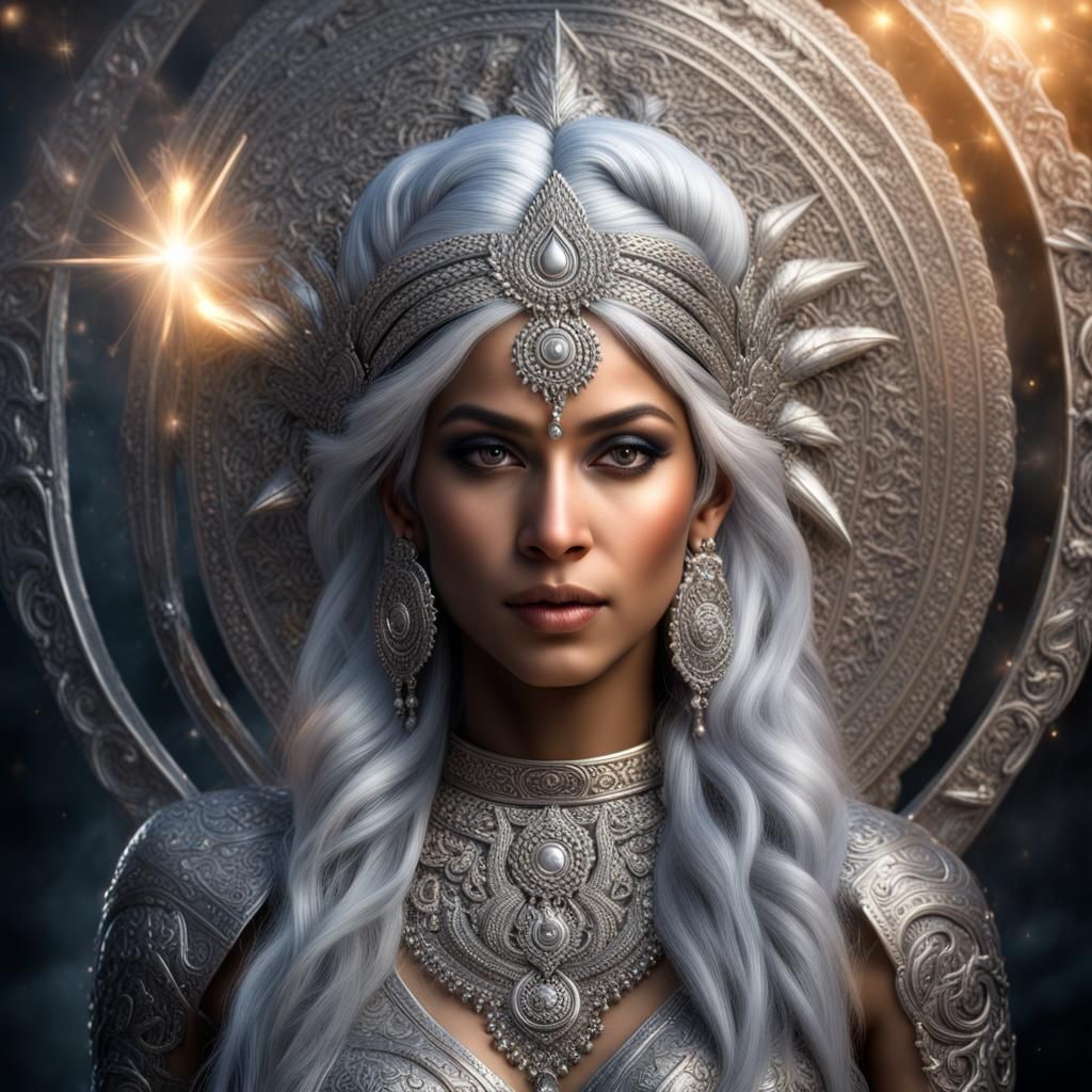 Indian Goddess with Silver Hair and Star Magic