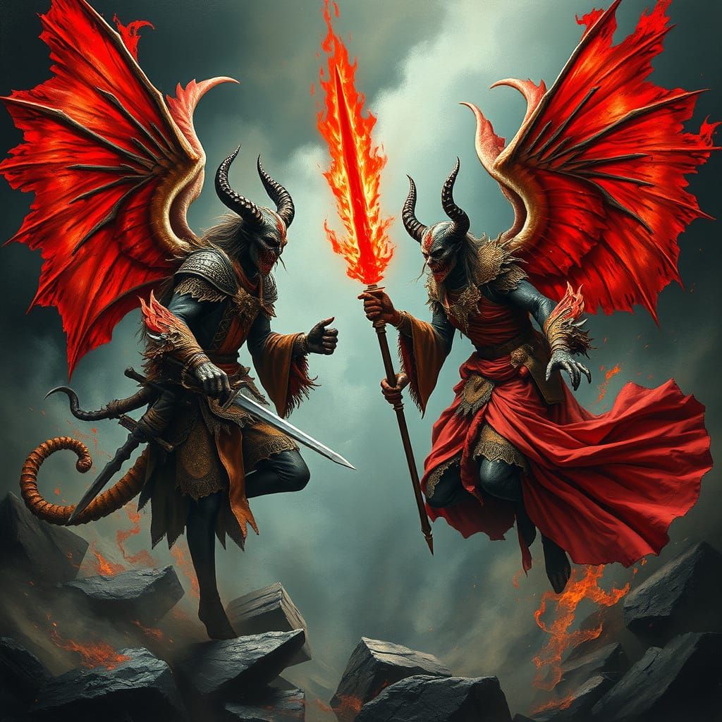 Apocalyptic Battle Between Renaissance Angels and Demons