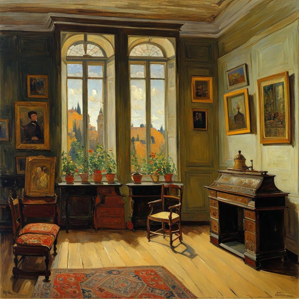 A Museum Room in Post-Impressionist Style