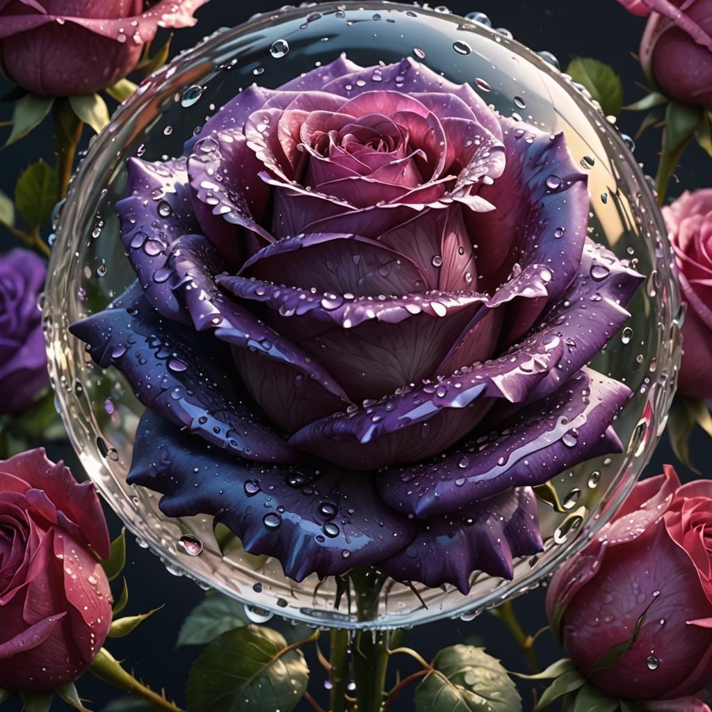 Purple rose in glass spere