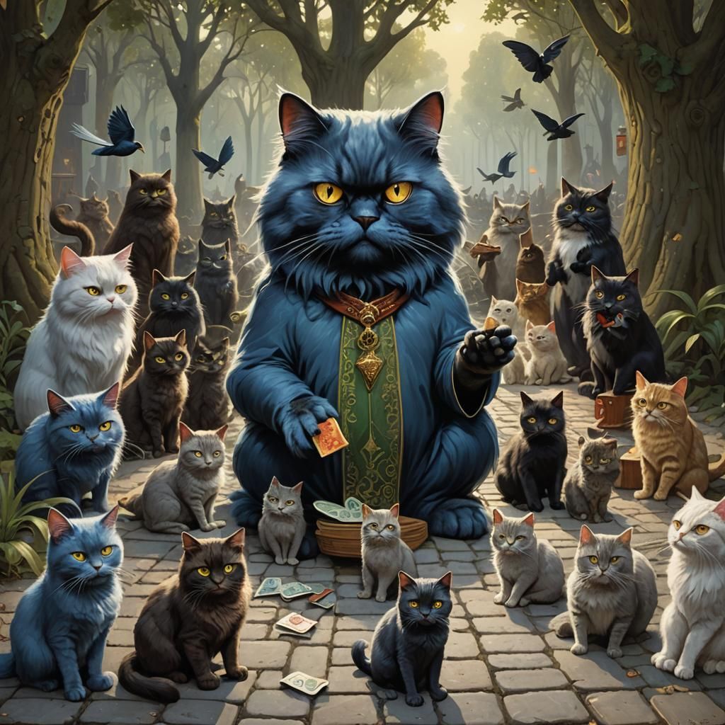 Blue Persian Cat Fortune Teller on Cobblestone Road