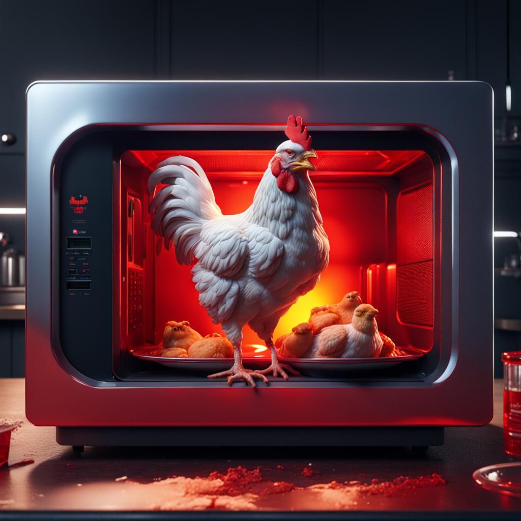 Chicken Drinks Red Bull: Detailed Matte Painting