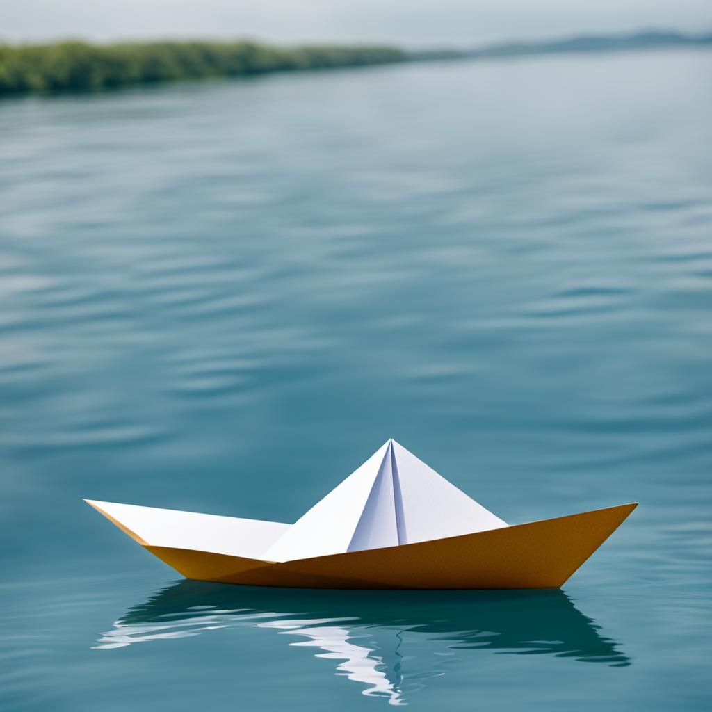 Paper Boat Floating on Water