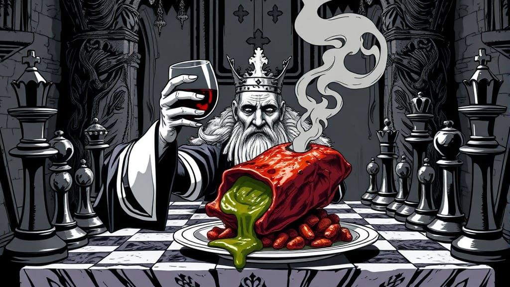 Dark Chess King's Melancholy Banquet in a Moody Castle