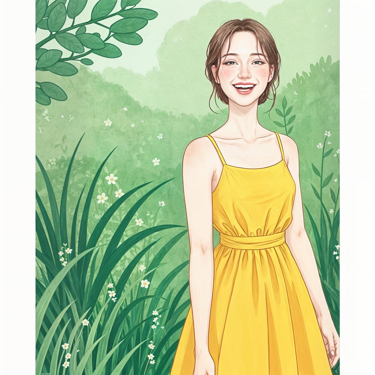 Woman with a Bright Smile in a Sunny Meadow