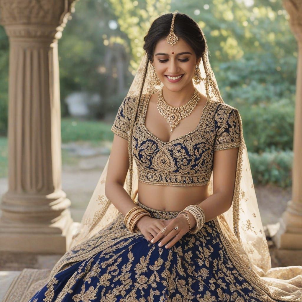 Elegant Indian Bride in Royal Blue Lehenga