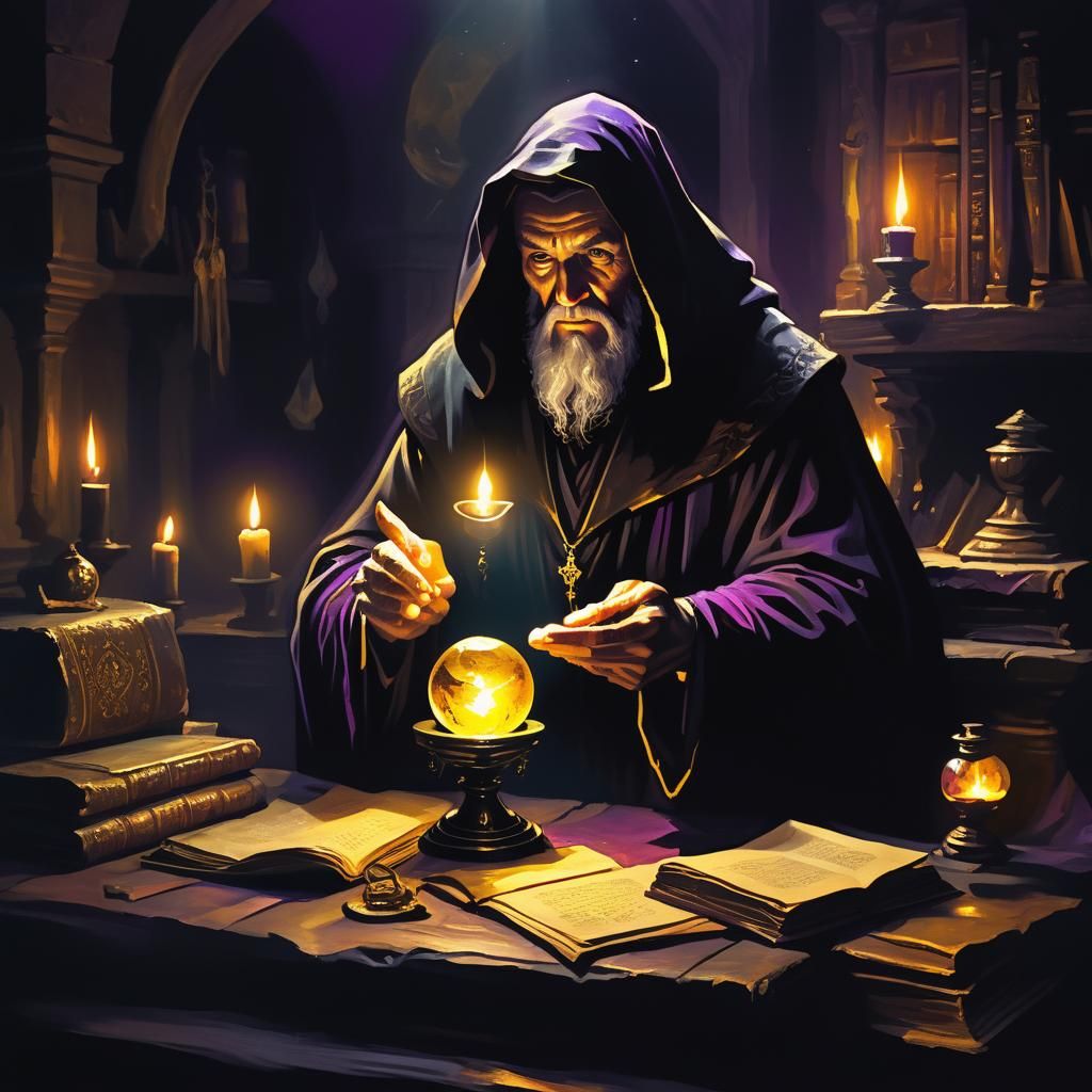 Nostradamus in Dark Fantasy Neo-Impressionist Painting