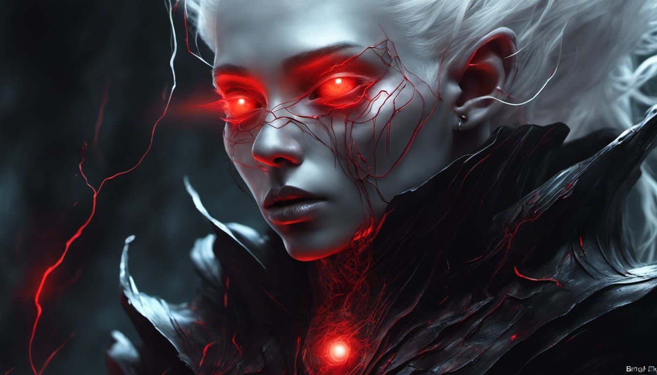 Dystopian Human Hybrid with Laser Eyes in Dark Fantasy