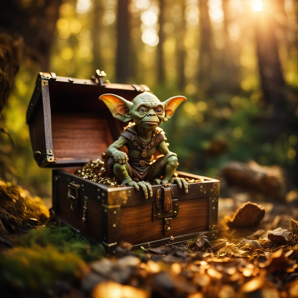 Goblin Sitting on Treasure in Golden Hour Light