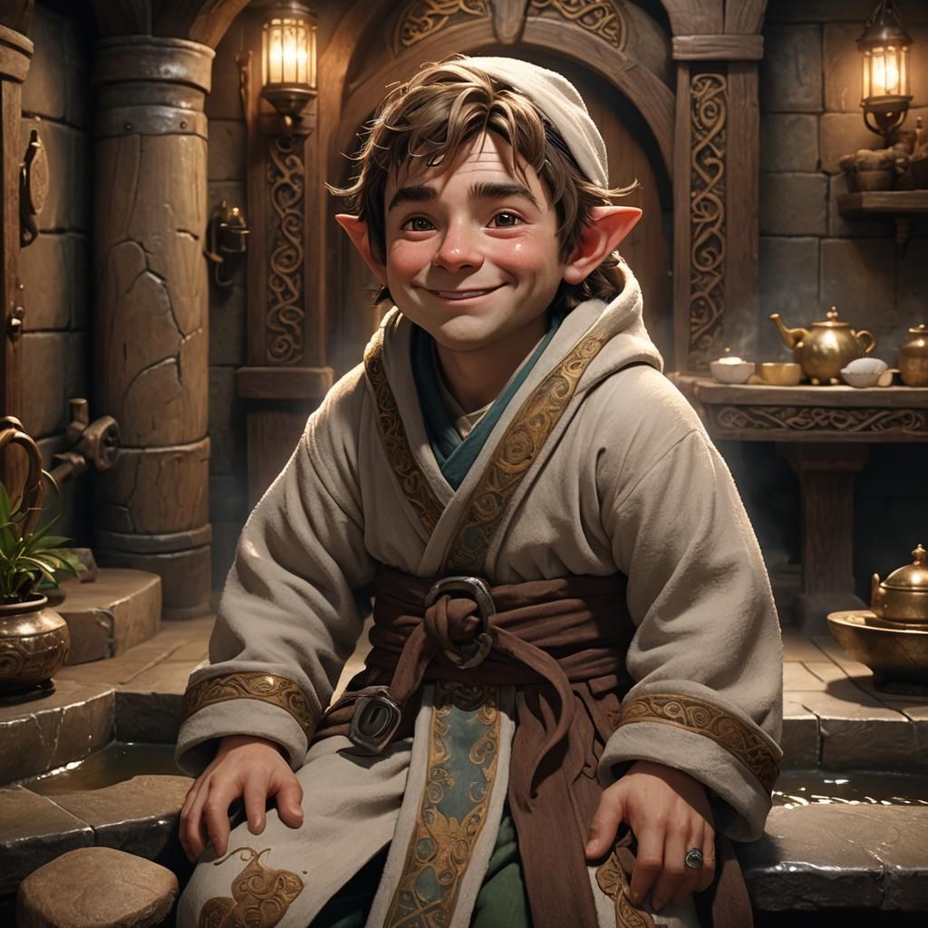 Gnome in Bathhouse Fantasy Concept Art