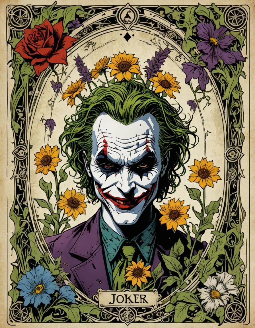 The Joker Tarot Card with Floral Border