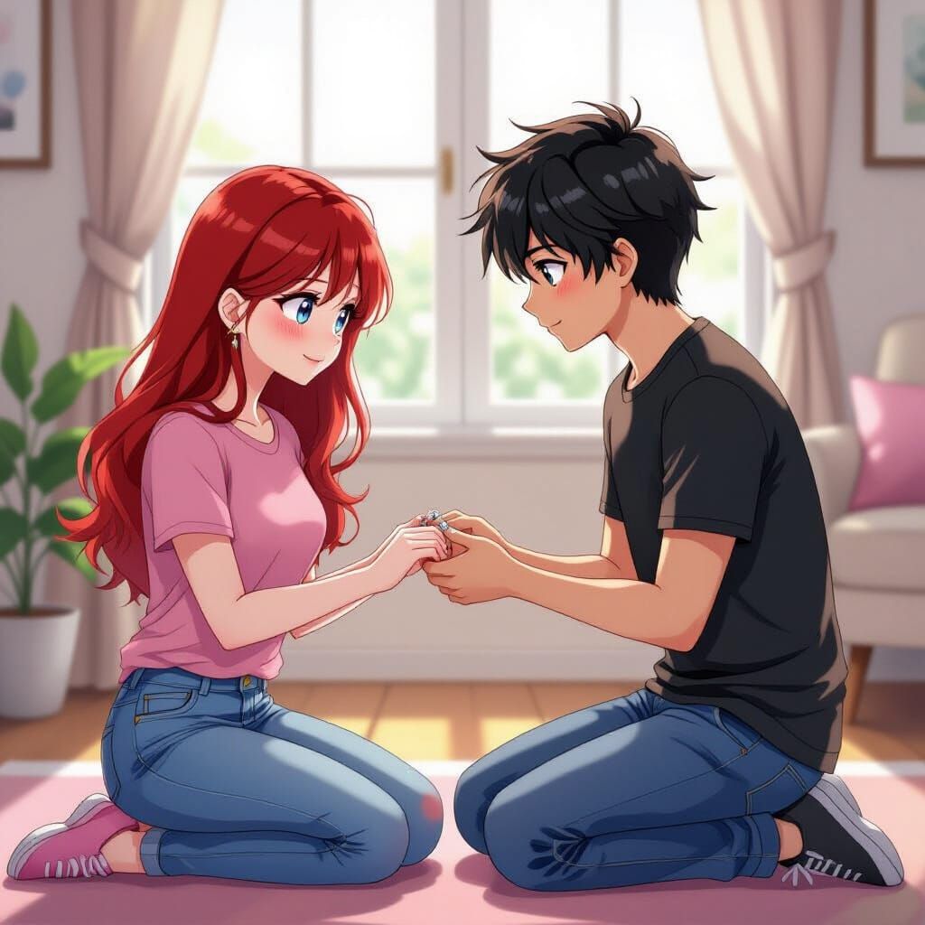 Anime Couple Exchange Ring in Romantic Anime Style