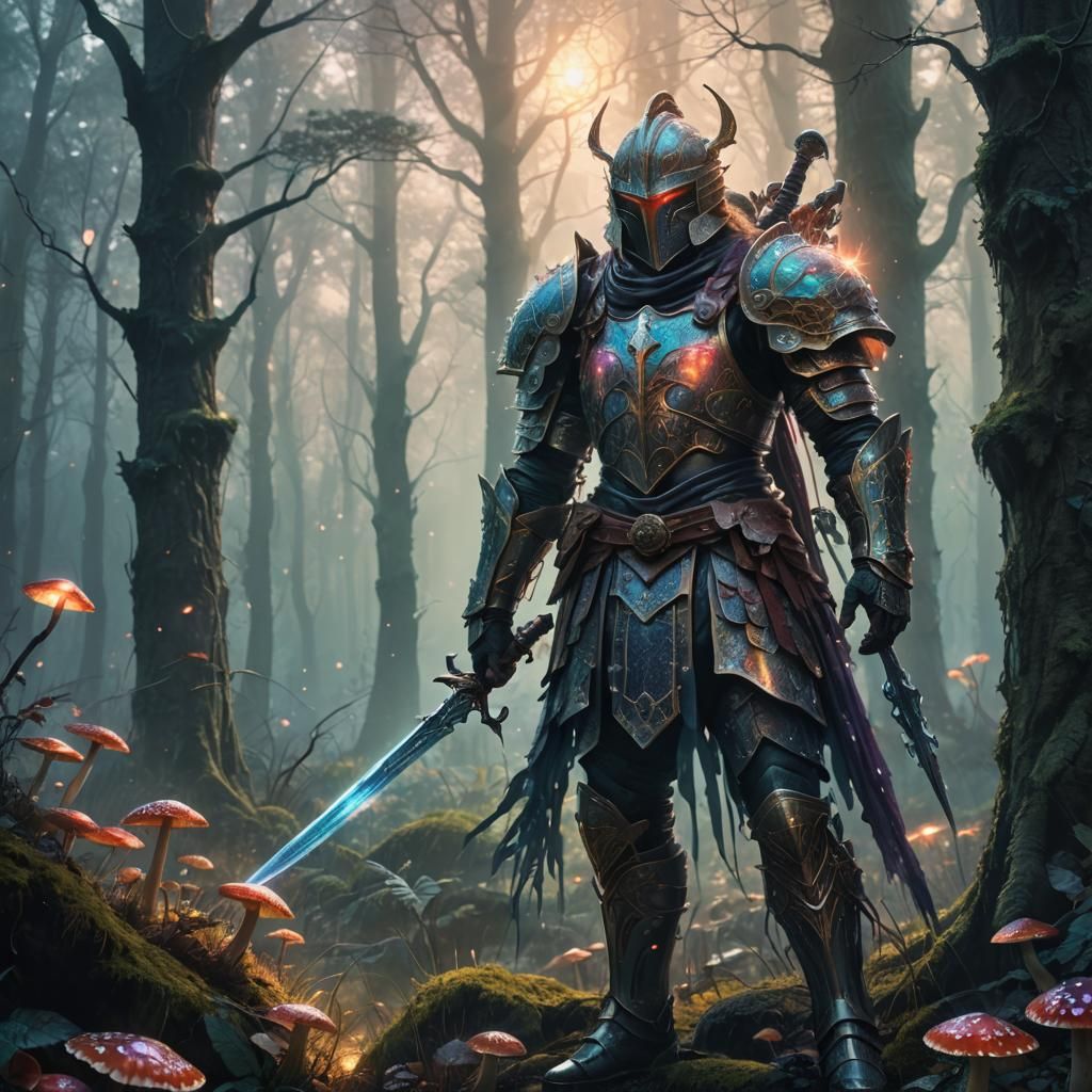 Mystical Warrior in Iridescent Armor: Fantasy Art