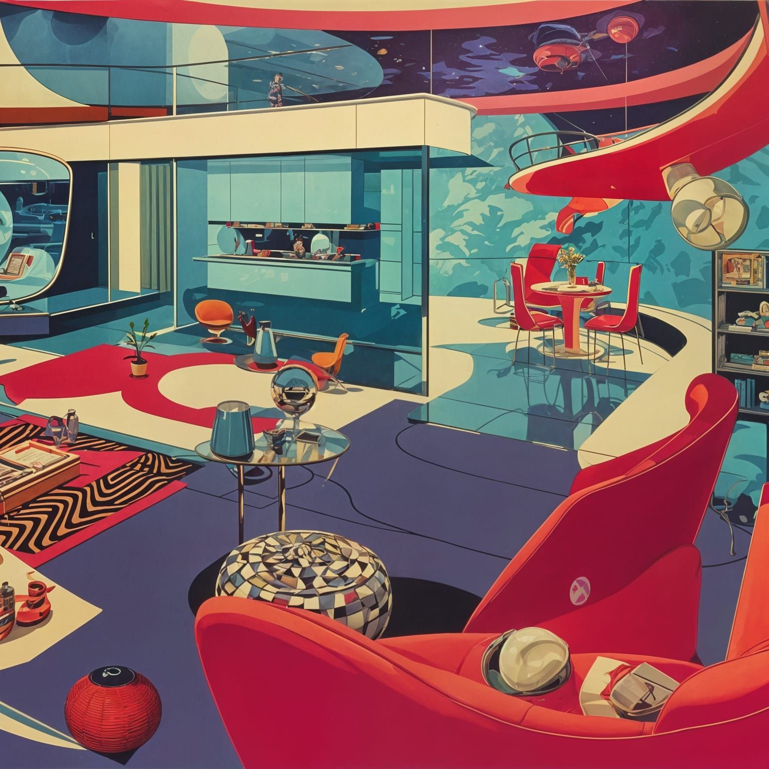 Retrofuturistic 1950s Lounge in Space Age Pop Style
