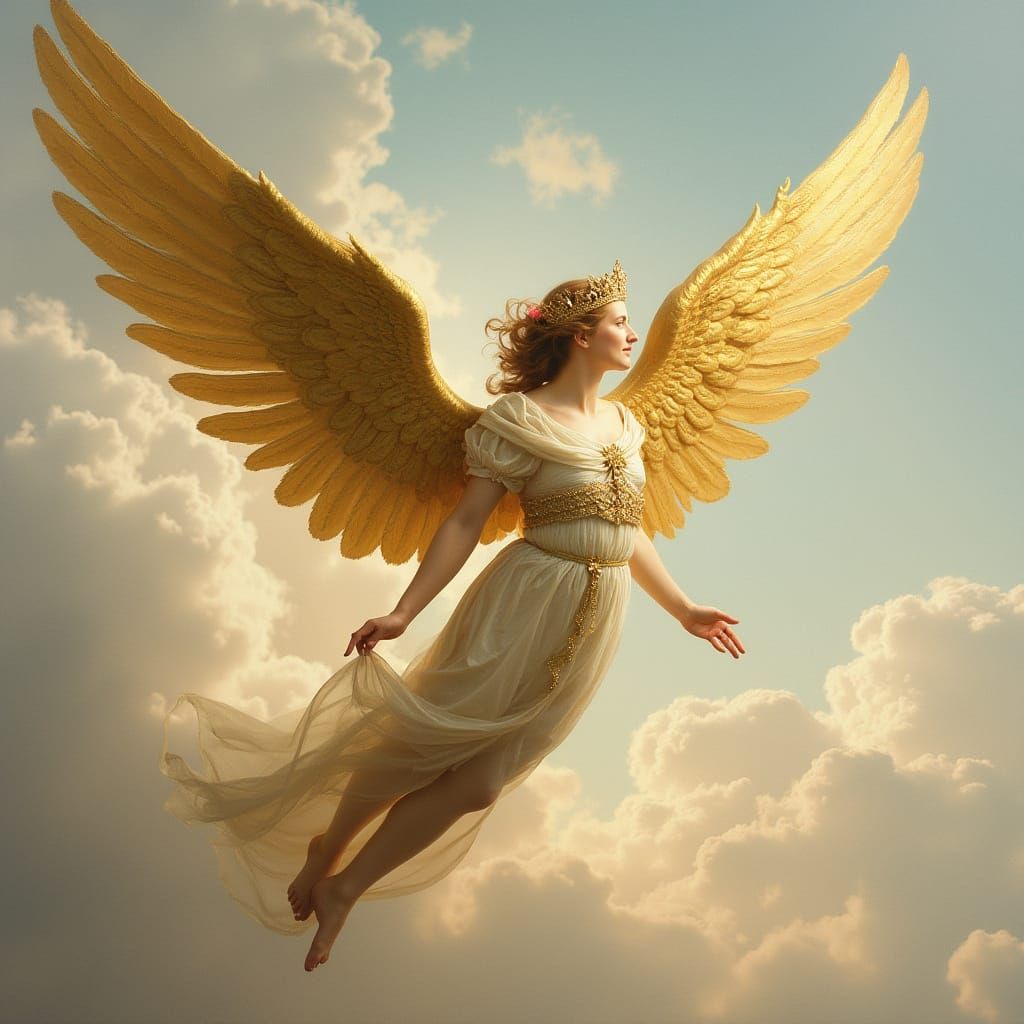 French Golden Angel of Victory in Elegant Heraldic Style