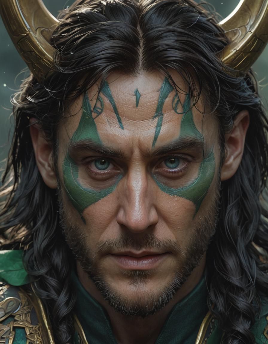 Loki Portrait in Hyperdetailed Norse Art Style