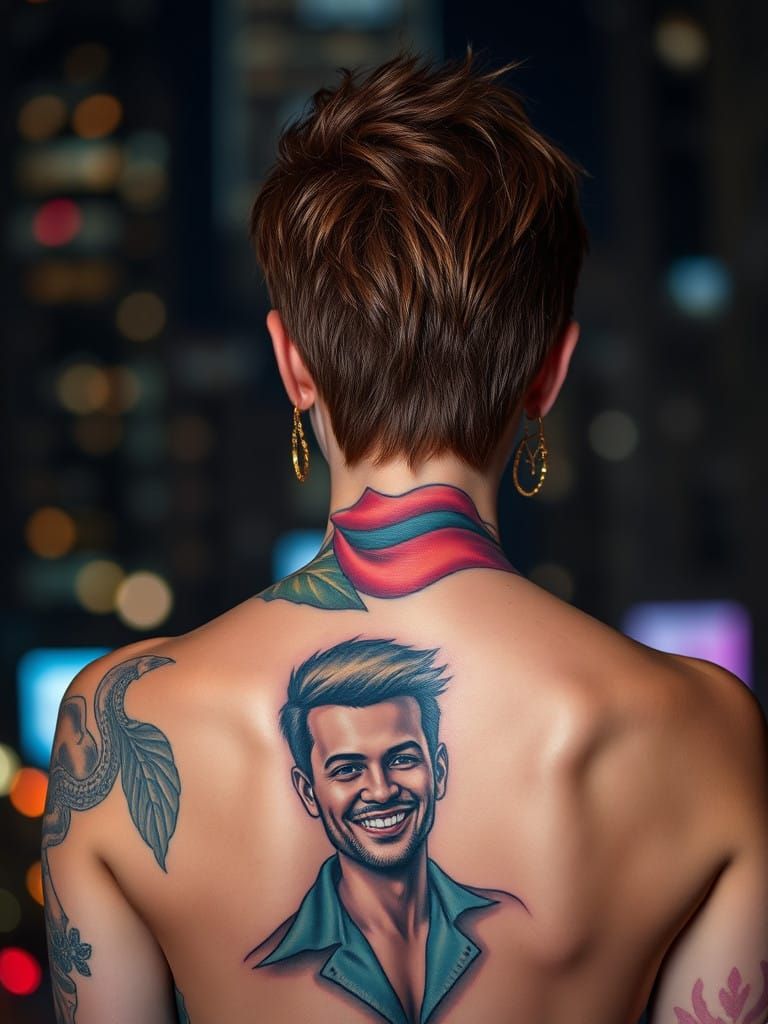 Hyperealistic Portrait of a Smiling Man Tattoo on a Woman's ...