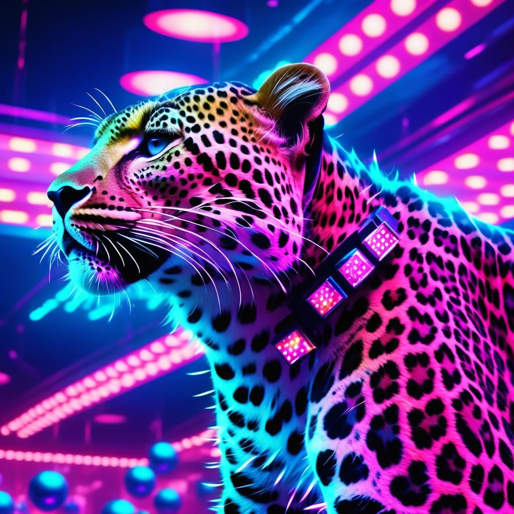 Neon Leopard Disco Dance in Synthwave Style
