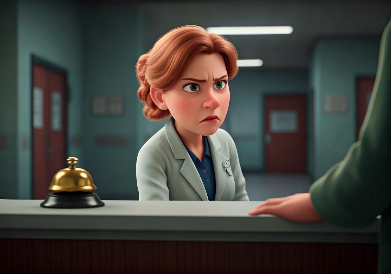 Angry Hospital Receptionist Confronts Patient in 3D Pixar St...