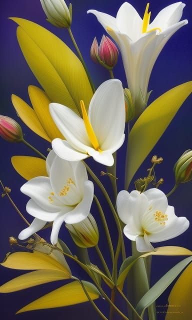 Hyperrealistic Lily Flowers Still Life in Digital Painting