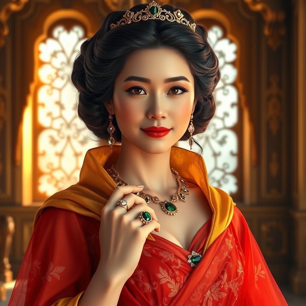 Regal Queen in Golden Palace with Sumptuous Gown