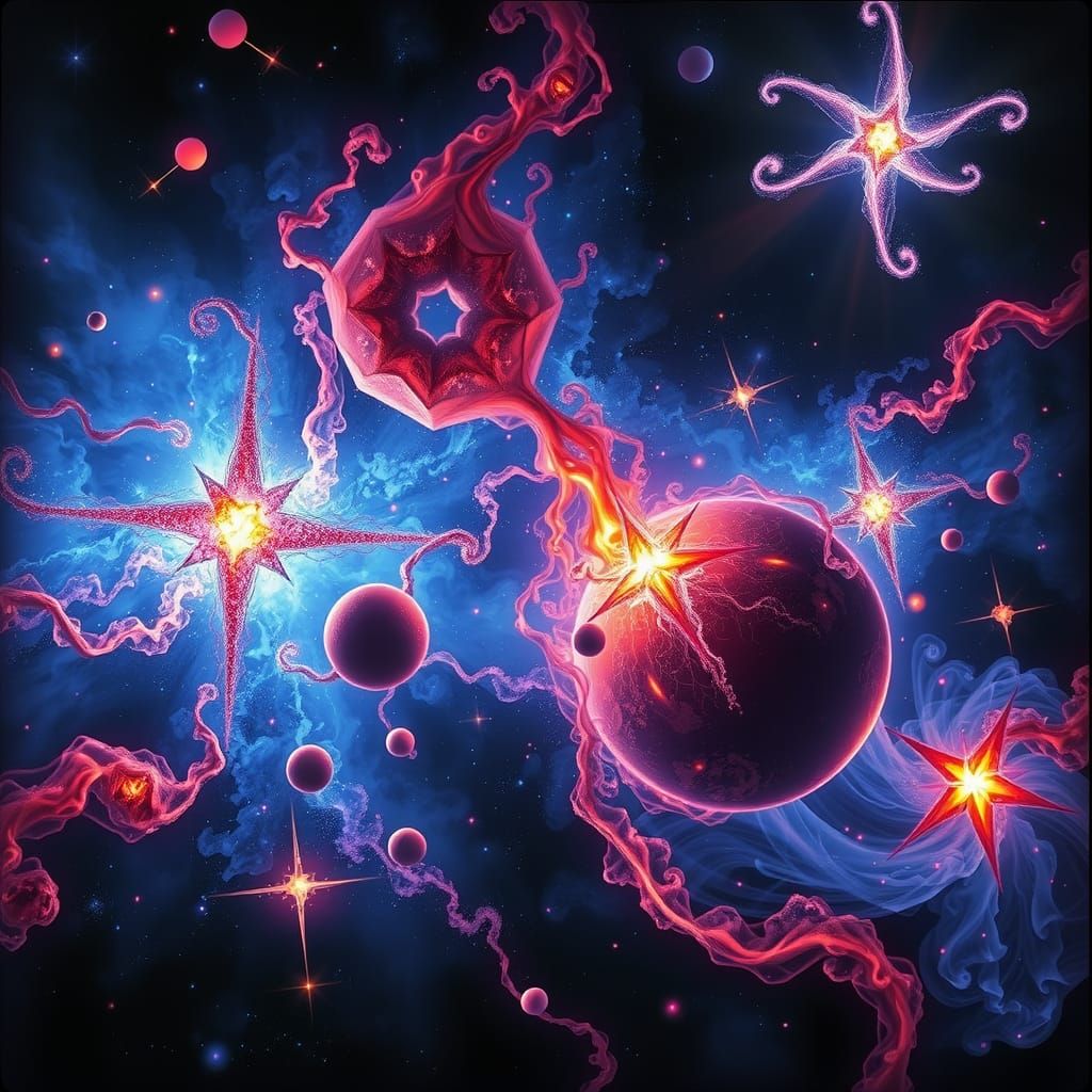 Vibrant Stars in Biomechanical Surrealism Style