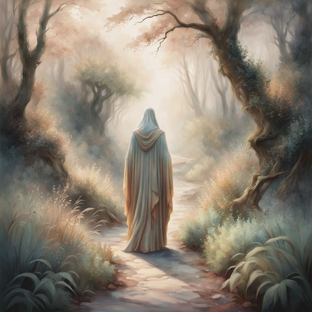 Ethereal Wizard Stands Beside Ancient Roadway