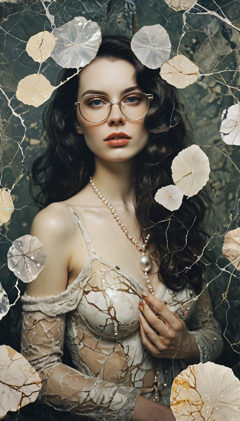 Goddess Portrait with Kintsugi Veins in Fantasycore Style