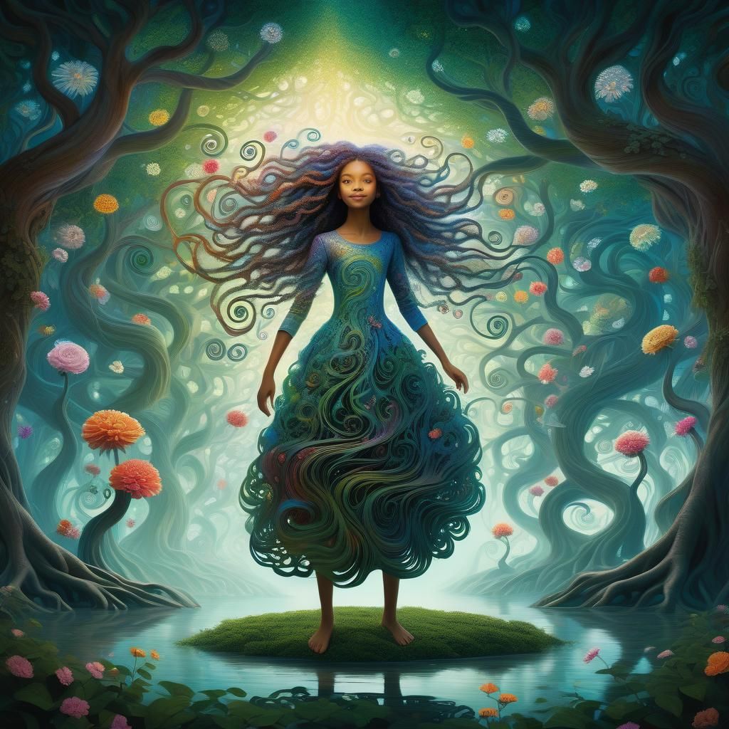 Dreamlike Fantasy Art: Woman in Enchanted Garden