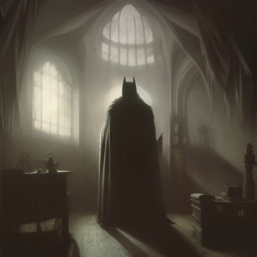 Batman in Dark Fantasy Bedroom, Hyperdetailed Art