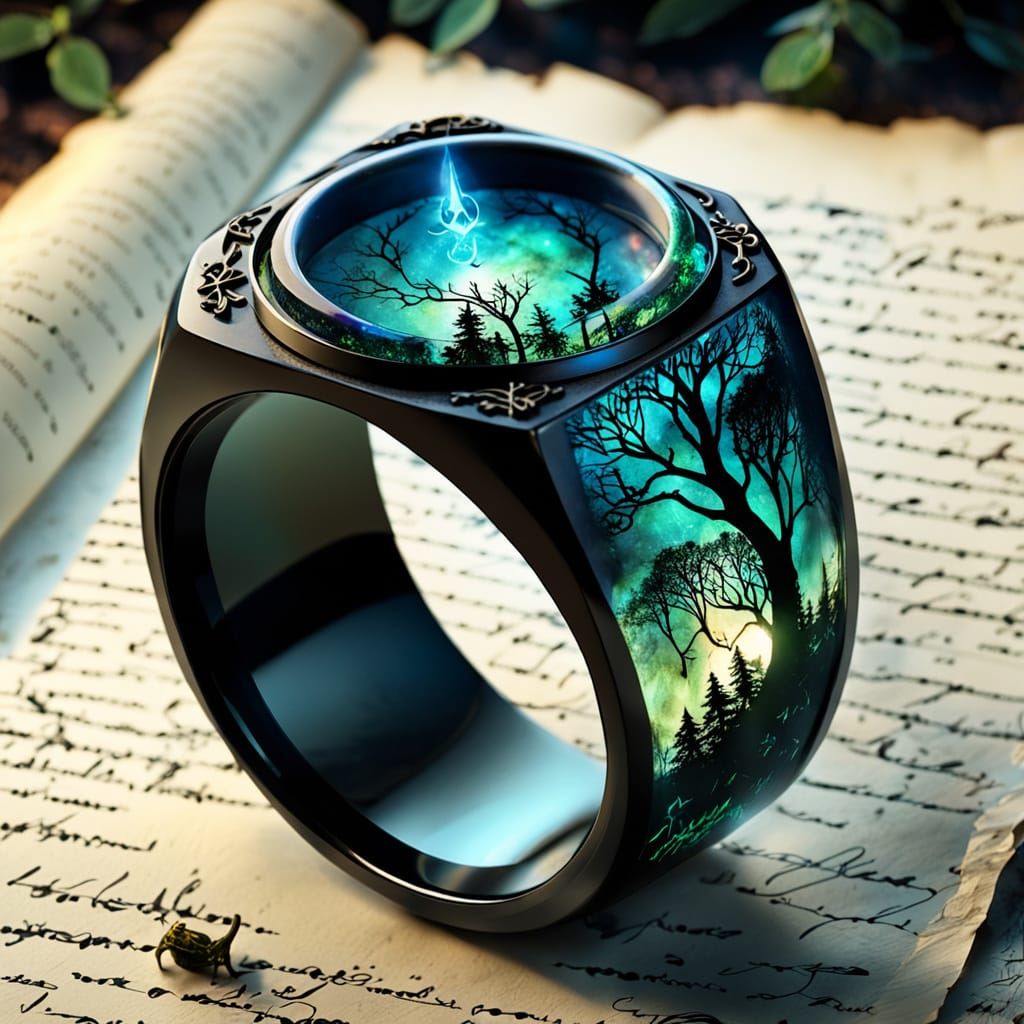 Luminescent Elven Ring on Ancient Parchment
