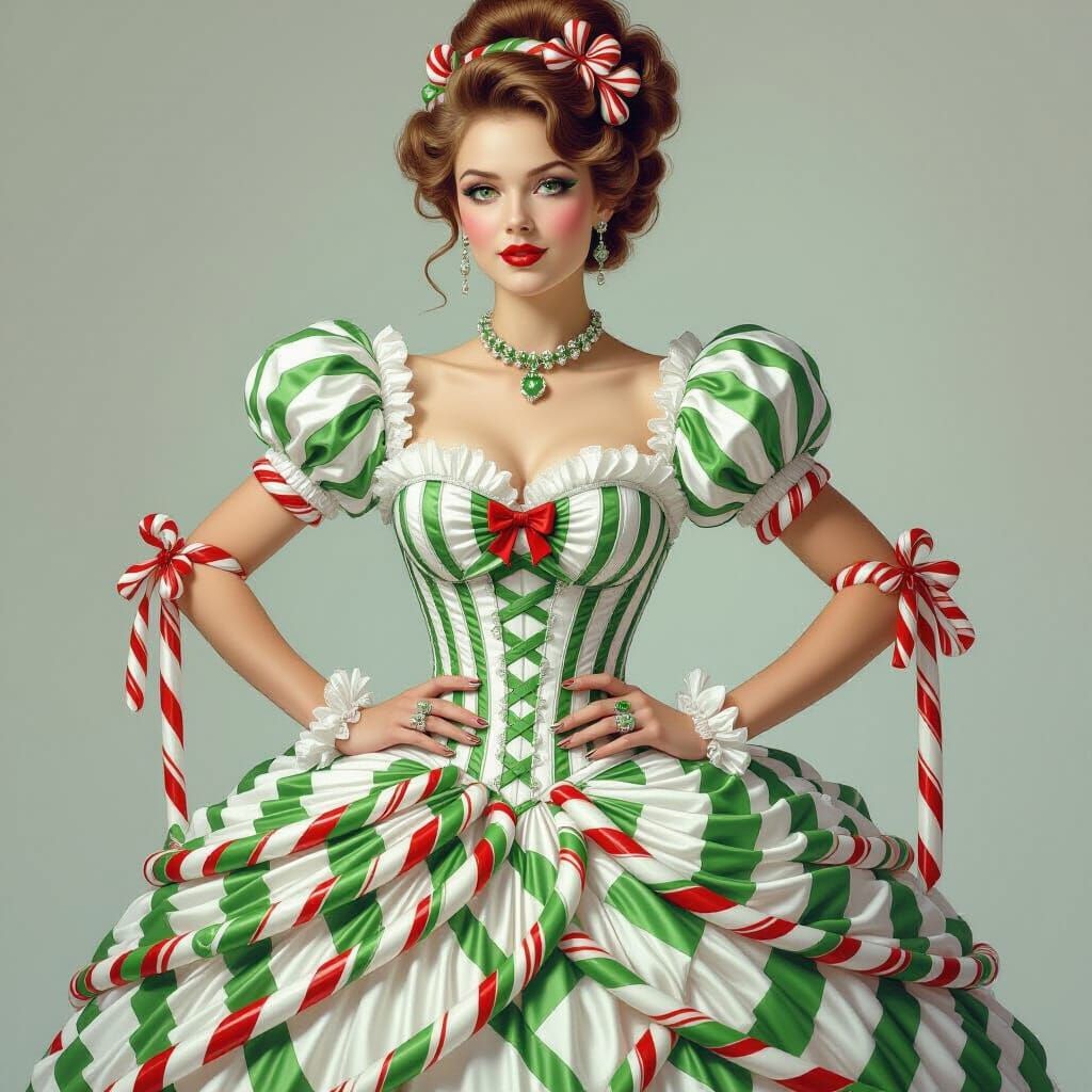 Victorian Countess Adorned with Candy Cane Elegance