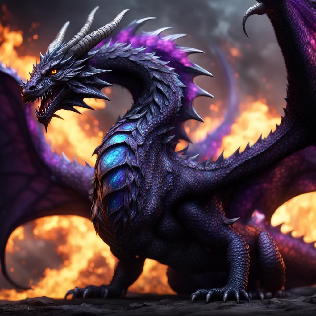 Detailed Dragon with Ethereal Flames in CGI Style
