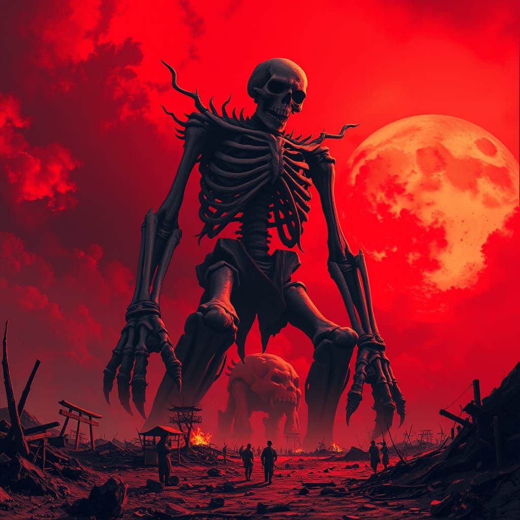 Gashadokuro: Giant Skeleton Yokai in Gothic Horror Landscape