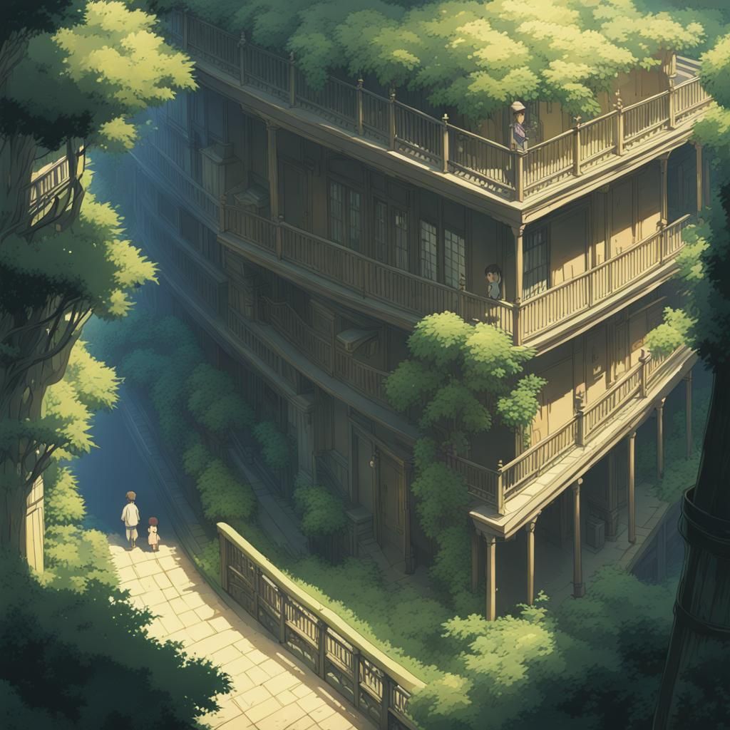 Shadow Maze in Studio Ghibli Anime Style
