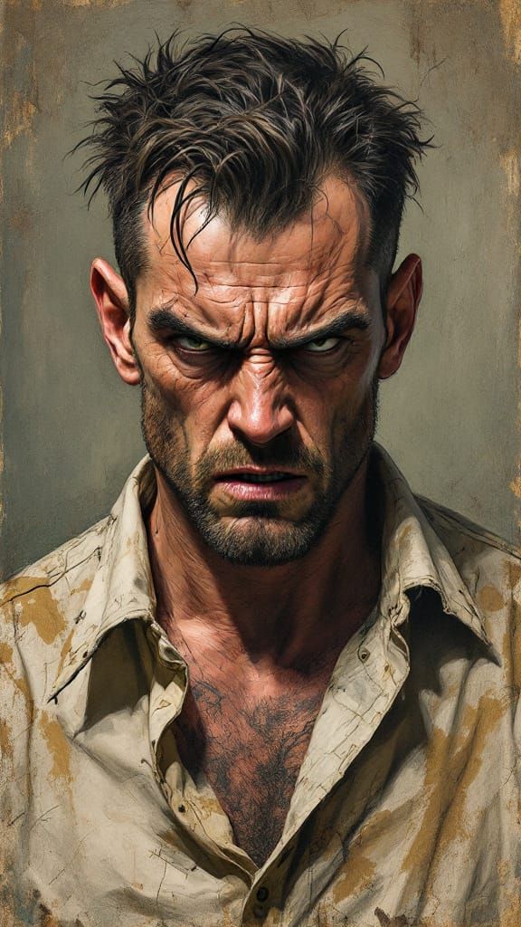 Man Expressing Anger and Disgust in Expressionist Style