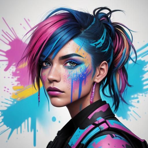 Female Soldier in Vibrant Street Art Style