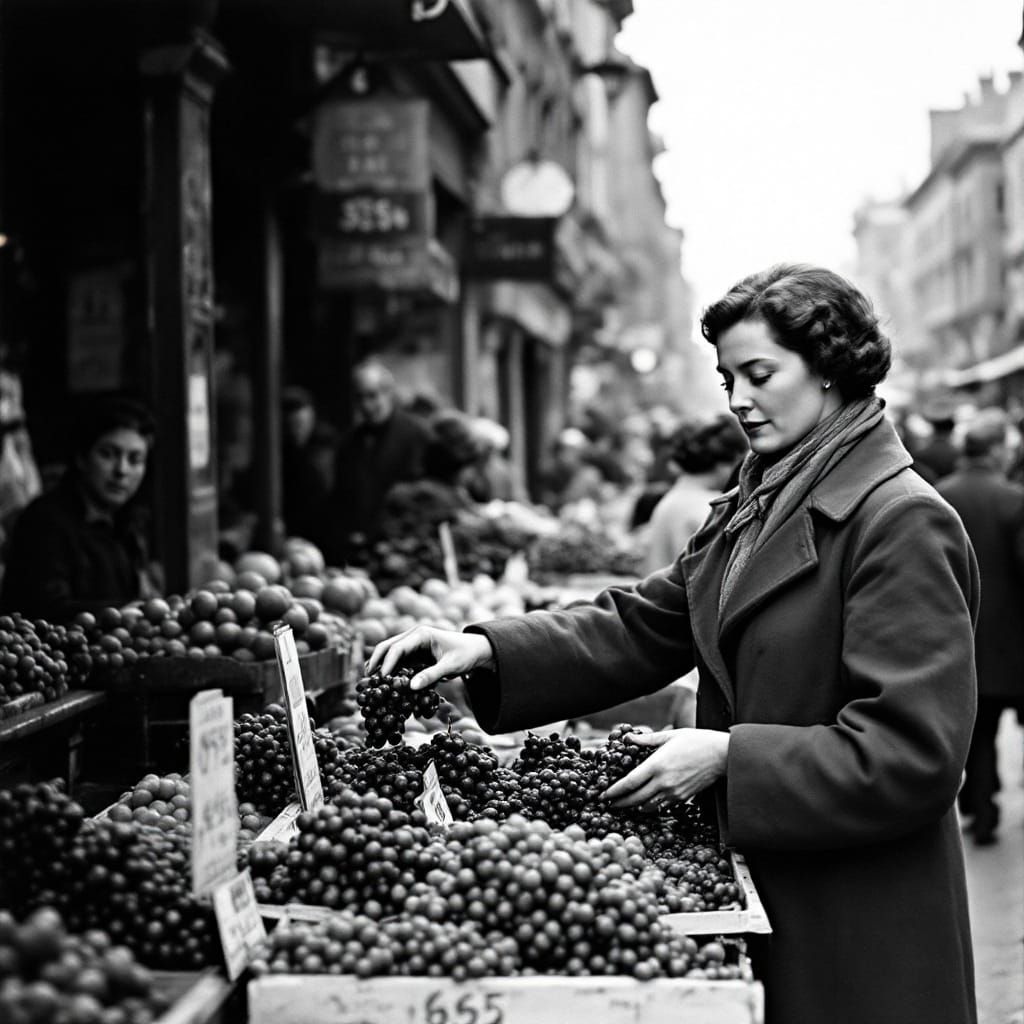 Mid-20th Century Street Scene in Black and White