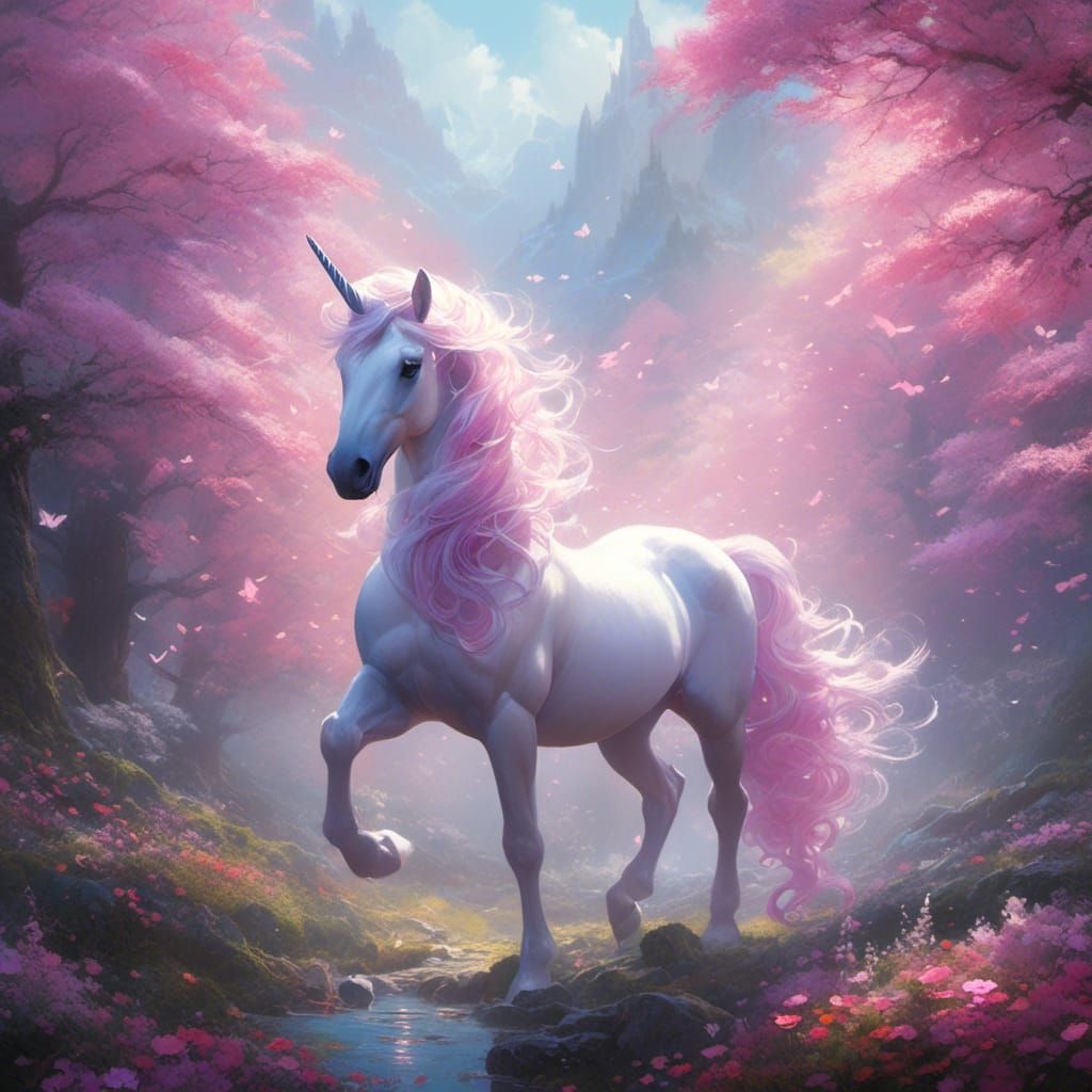 Ethereal Unicorn in a Pastel Fantasy Landscape