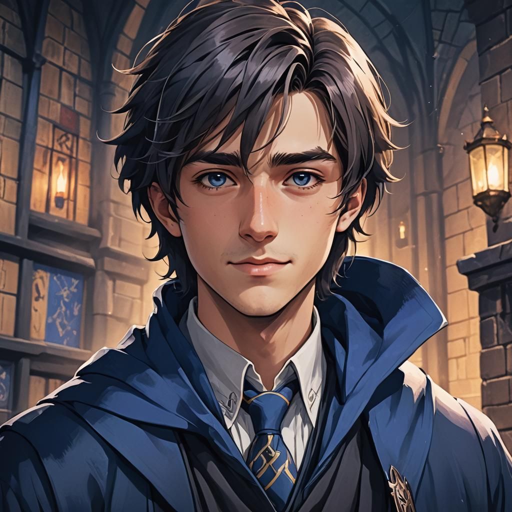 Anime Portrait of a Smiling Ravenclaw Student