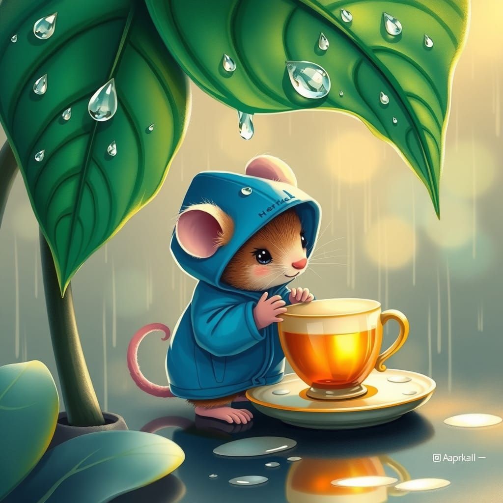 Cartoon Mouse Tea Party in Pastel Watercolor Style
