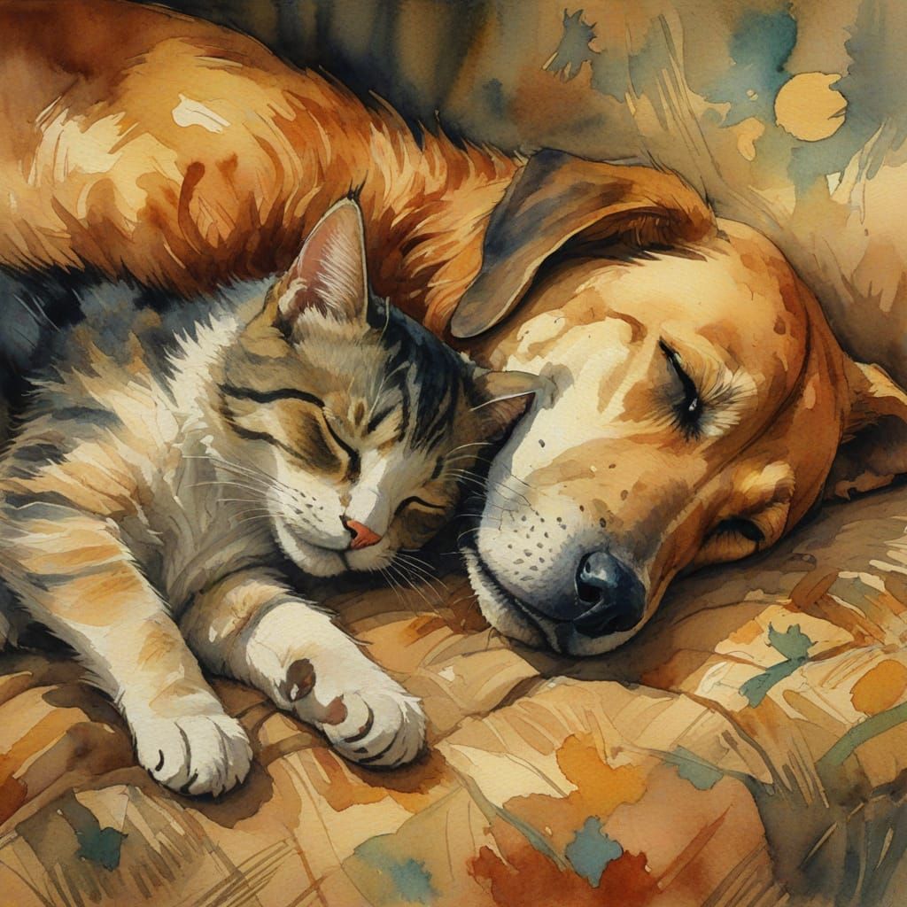 cat and dog sleeping