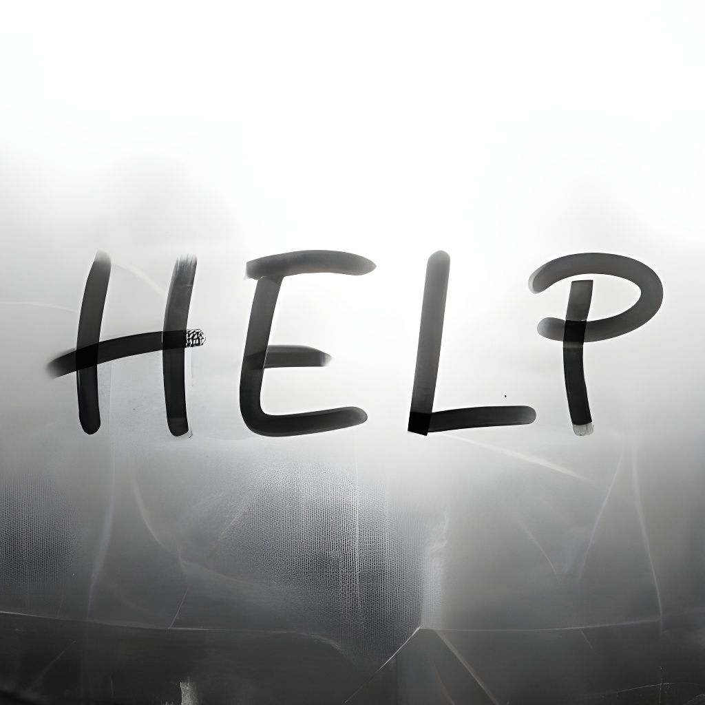 Distressed "Help Me" Message on Fogged Window