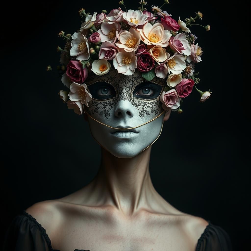 Dark Fantasy Masked Figure in Surreal Biopunk Style