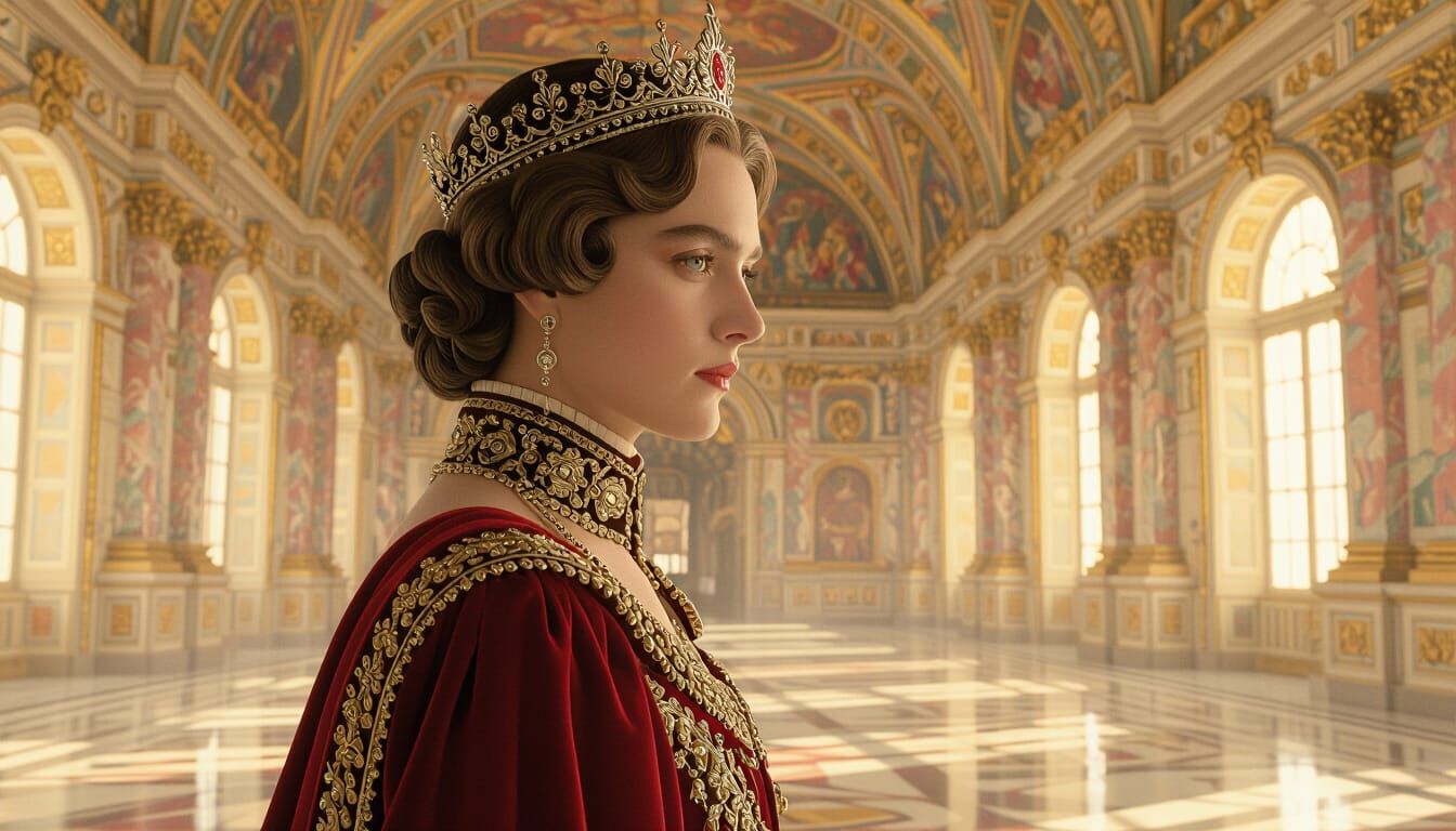 Half-Elf Queen in Extravagant Palace, Escher Style