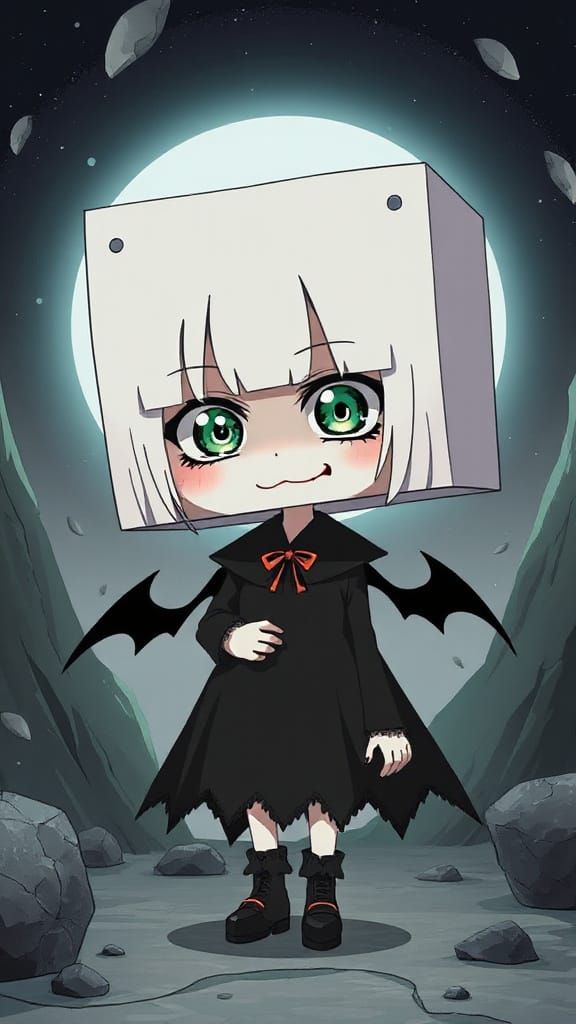 Gothic Anime Character with Exaggerated Features and Makeup