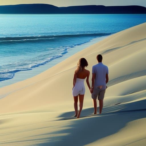 Romantic Beach Walk at Sunset with Dunes